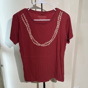 Mahina Burgundy Short Sleeve Top with Embellishments